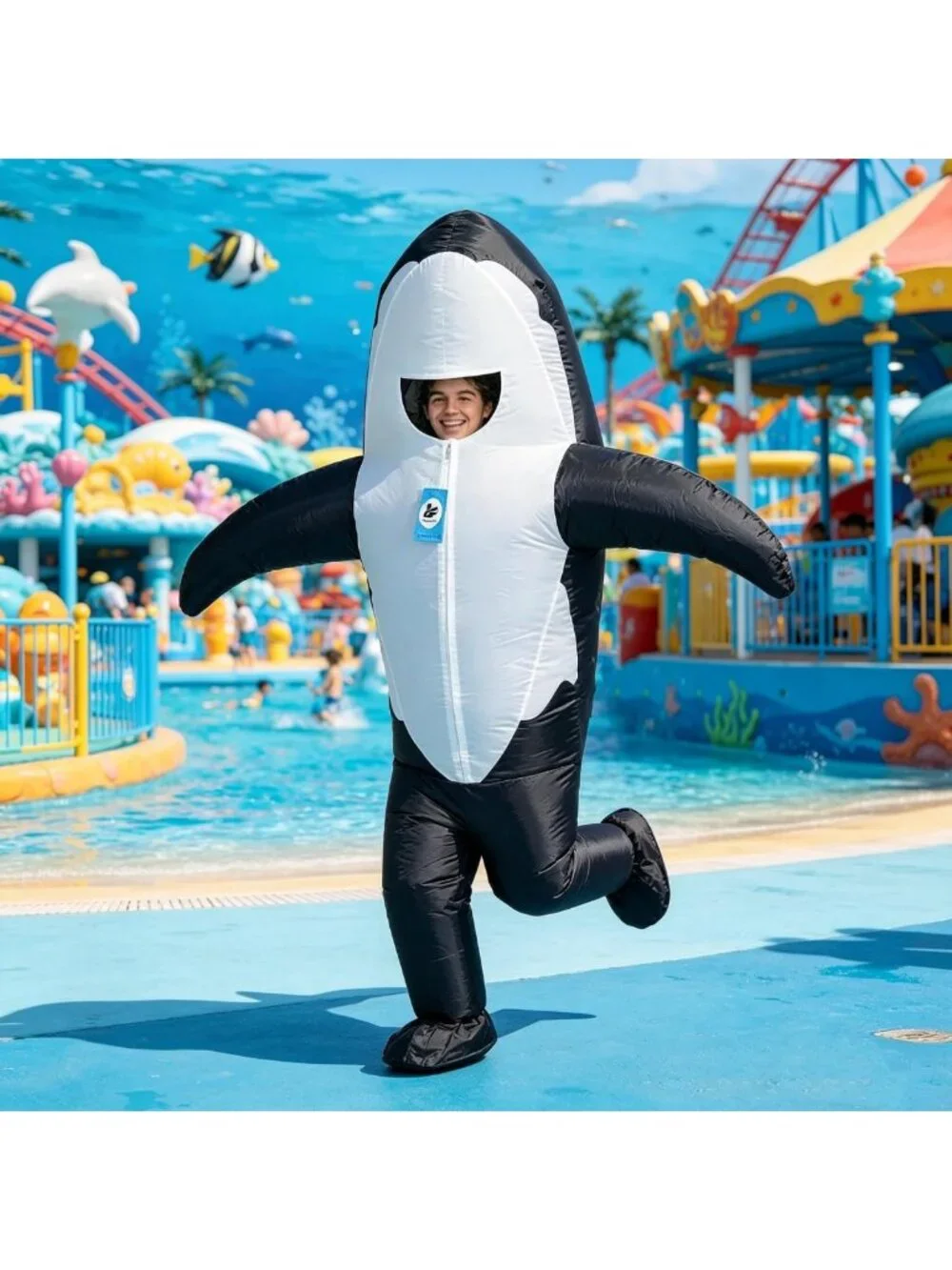 Inflatable Killer Whale Costume - Fun Air Blow-Up Orca Suit for Adults Halloween